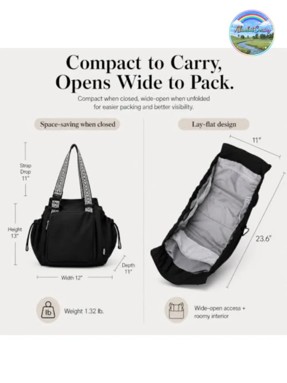 16-Pocket Convertible Tote Bag, Spacious Diaper Bag, Large Travel Work Tote